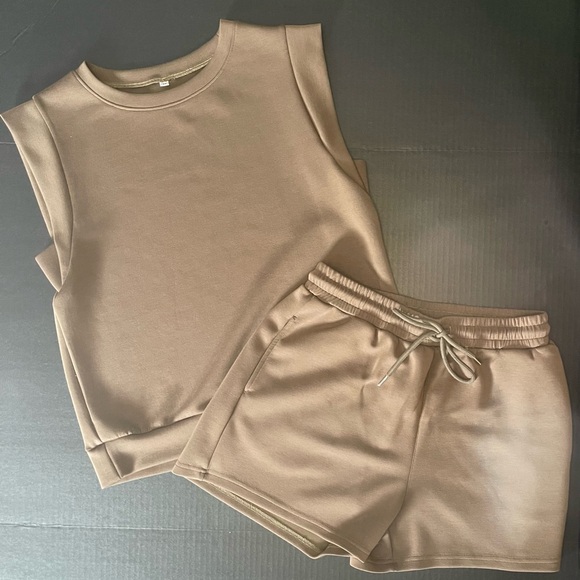 Pants - Tan Sleeveless Top and Shorts Set